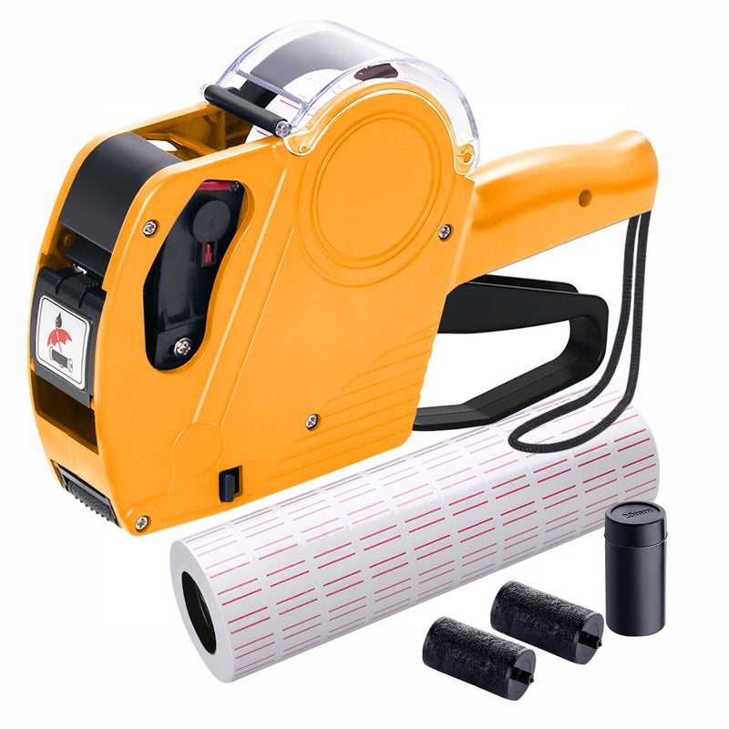 KPX Pricing Tag Gun, 8 Digits, 5150 White Labels, Yellow (Rectangular, Paper, 21*12 mm), One Touch Open System, Incl 3 Inker Rollers - Image 1